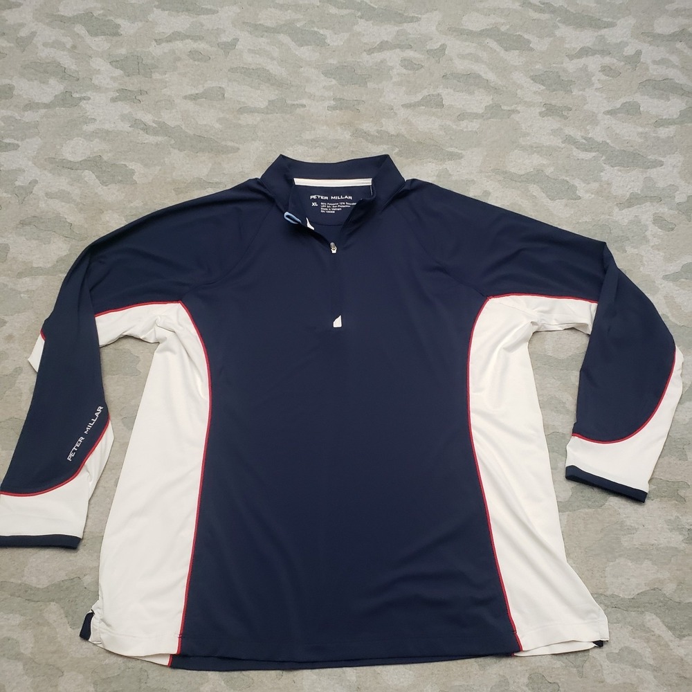 Peter Millar Shirt Mens XL Blue Quarter Zip Long Sleeve UPF 50 Outdoor Golf